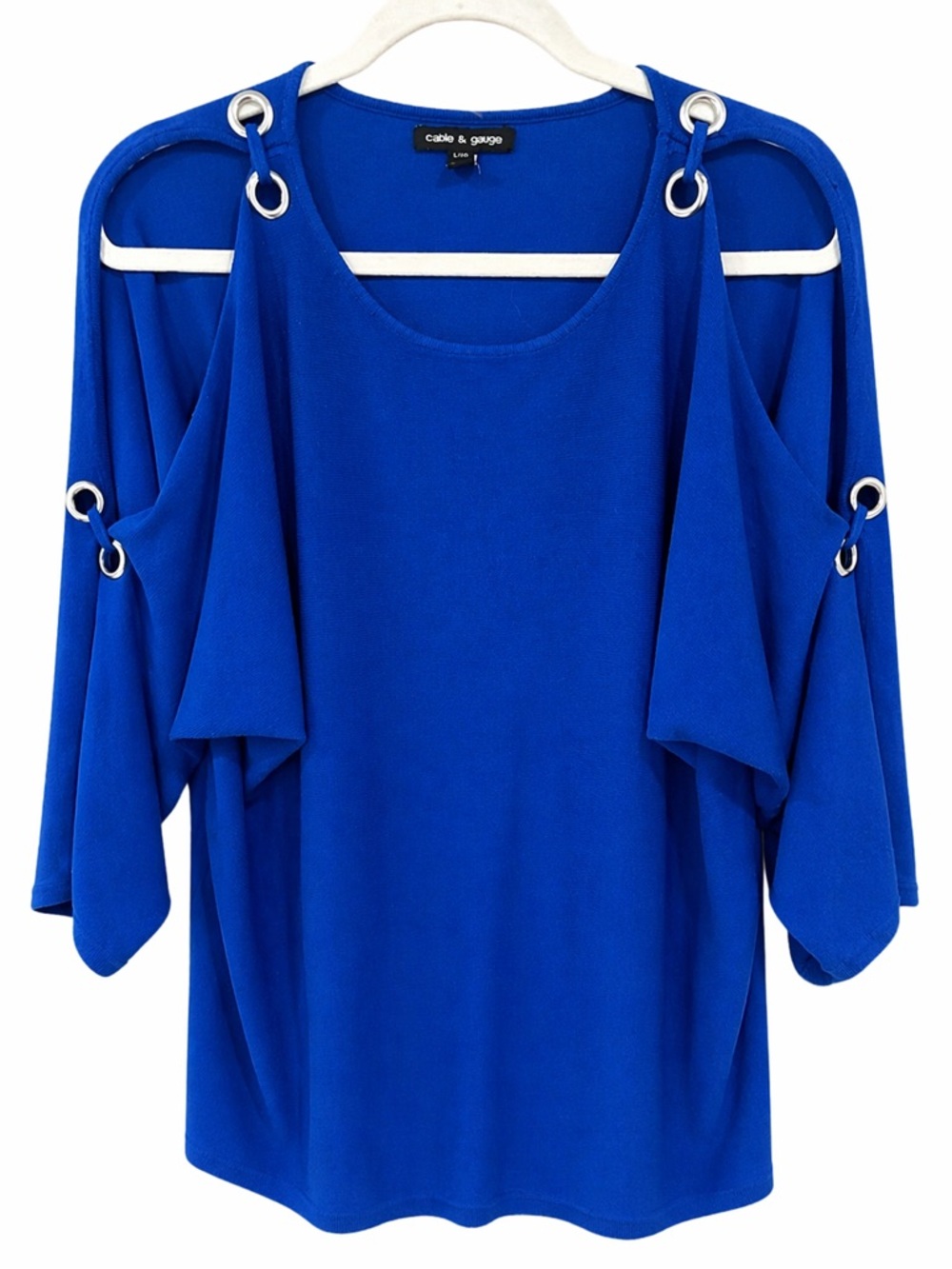 Cable & Gauge Royal Blue Cold Shoulder Top Grommet Detail L - Picture 2 of 5